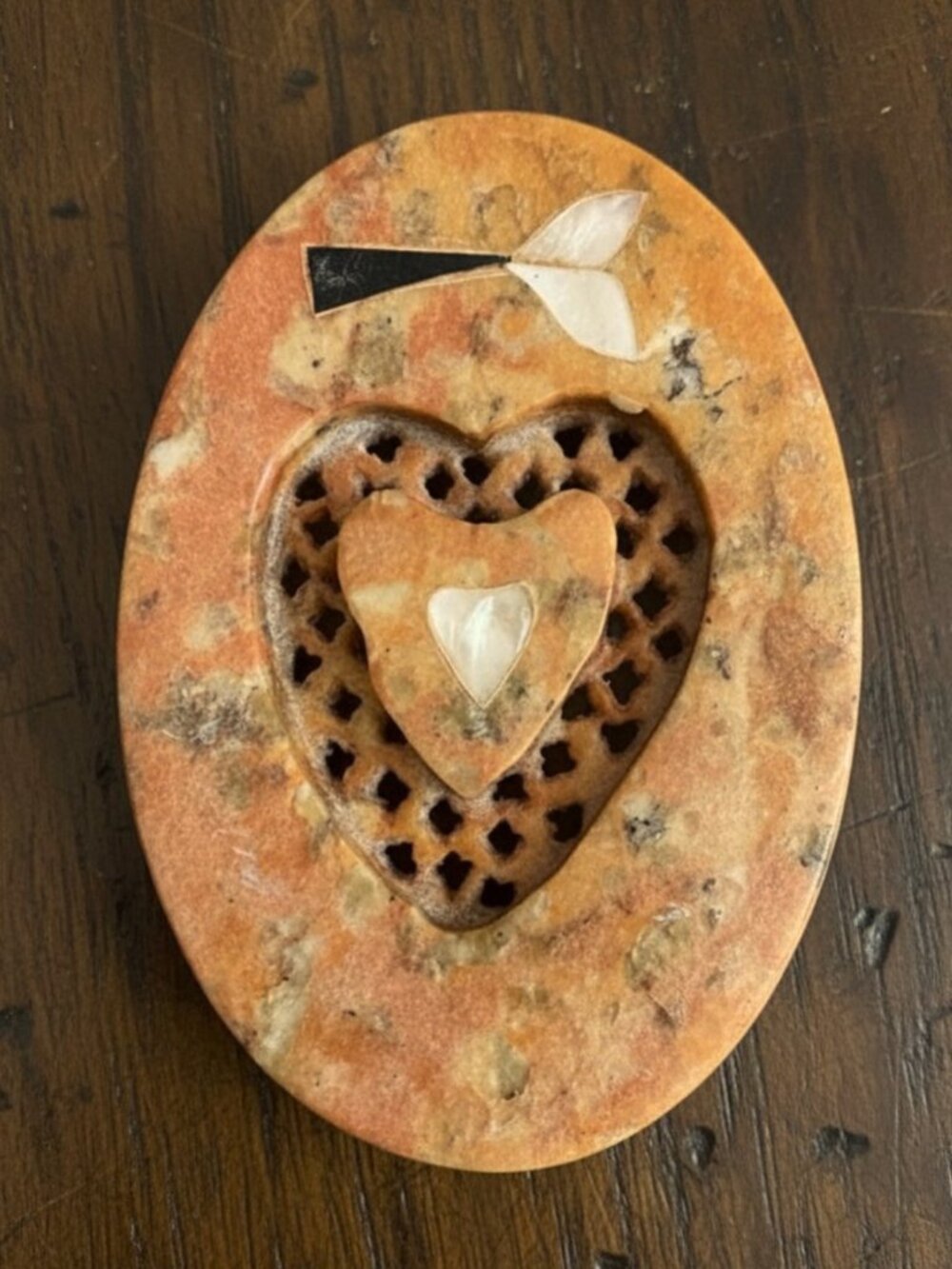 Vintage Hand-Carved Soapstone Heart Trinket Potpourri Box